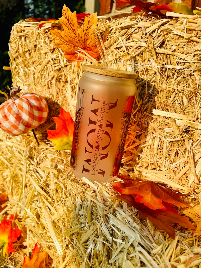 Customizable MOM Fall Glass Can